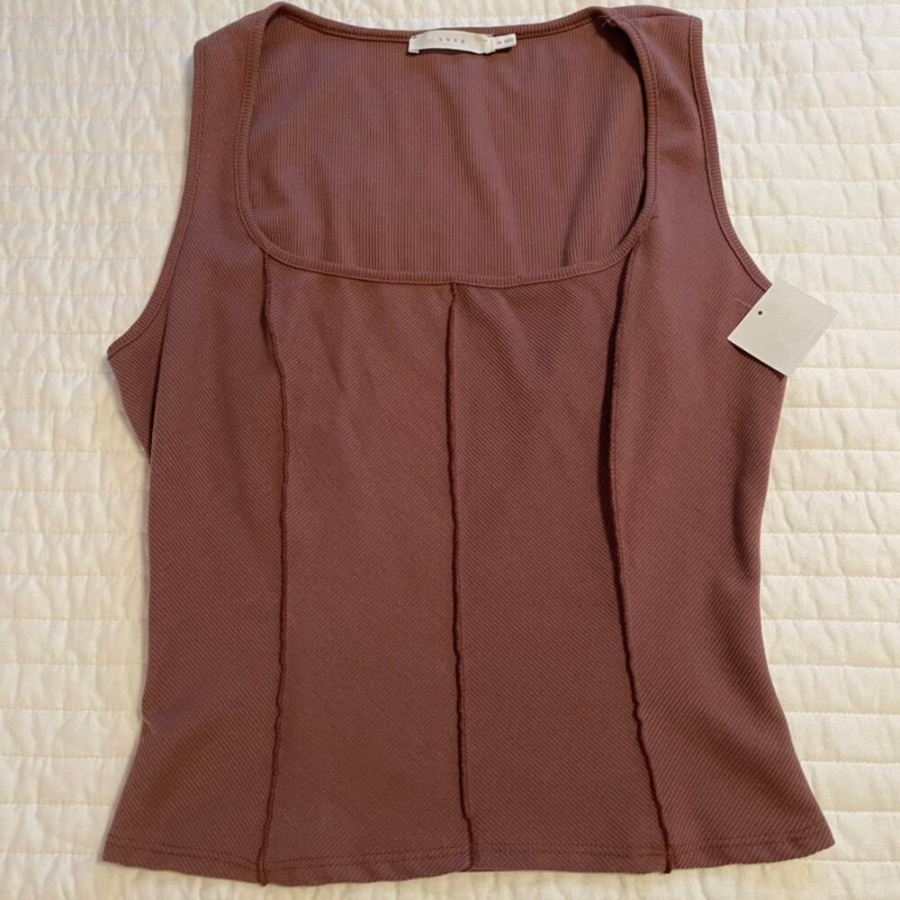 Lush Seam Detail Cotton Blend Tank in Red Bean Womens Medium
